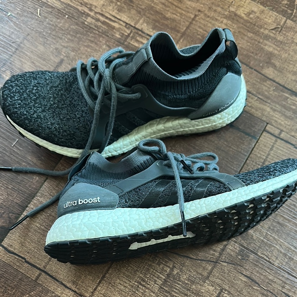 Adidas Black and Gray Athletic Shoes with Boost Technology